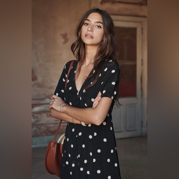 Sézane Robe Sollie Black Polka Dot Ecru FR 34 / US 2 - Picture 8 of 16